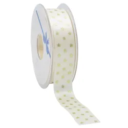 Twinkling Stars Ribbon; Cream with Gold
